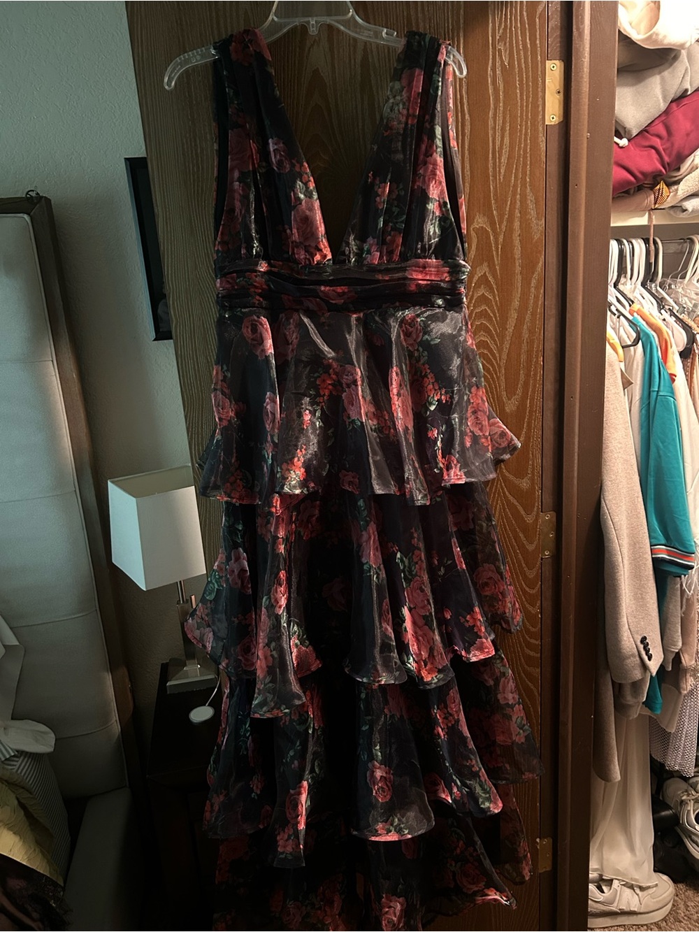 Lulu's Garden Radiance Black Floral Print Organza Tiered Maxi Dress - Picture 5 of 9